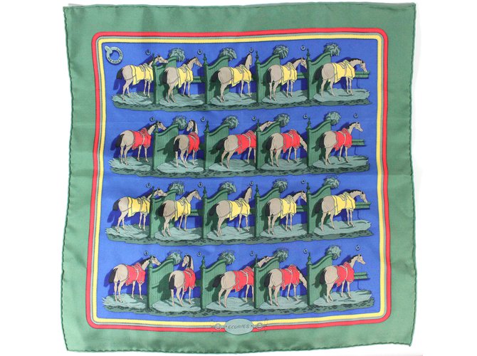 Hermès sciarpe Blu Verde Seta