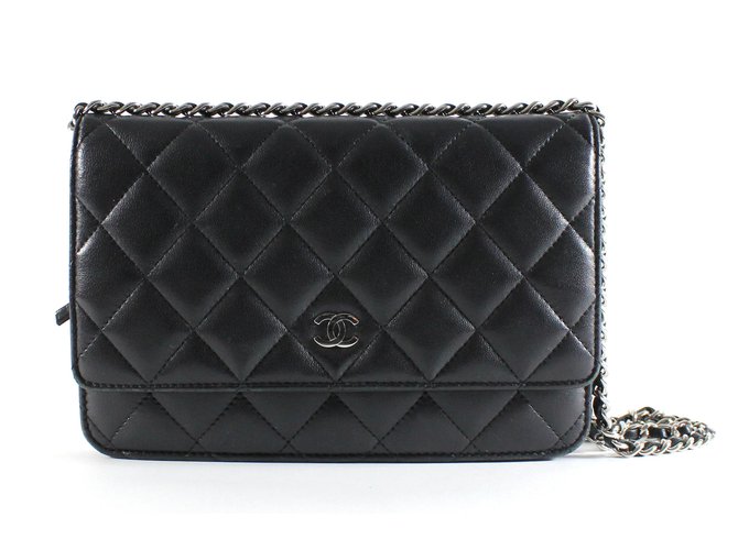 Wallet On Chain Chanel Clutch-Taschen Schwarz Leder  ref.5308