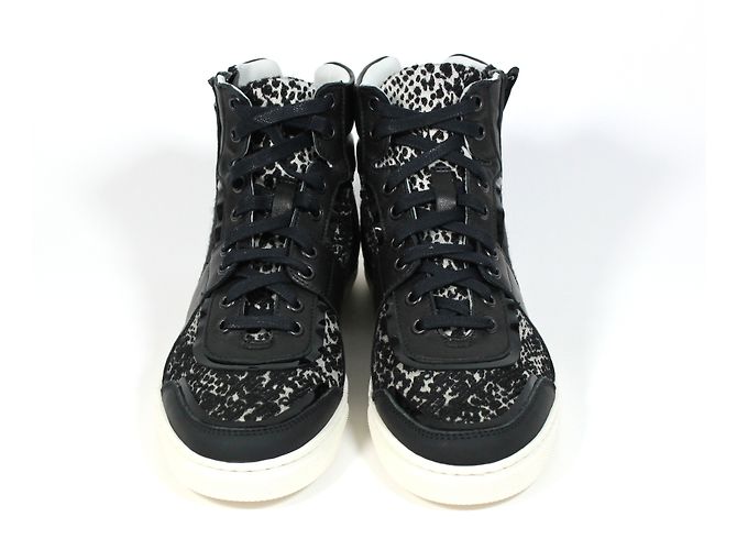 Lanvin High Sneaker Schwarz Weiß aus Lammleder und Baumwolle Größe 38