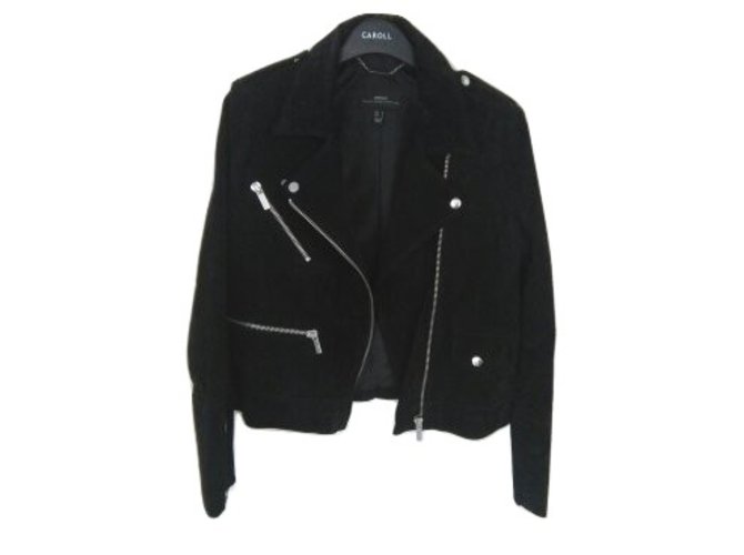Mango Biker jackets Black Deerskin  ref.5376