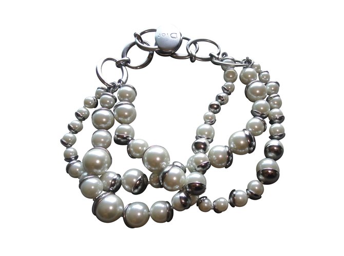 Christian Dior Long necklaces Grey Steel  ref.5459