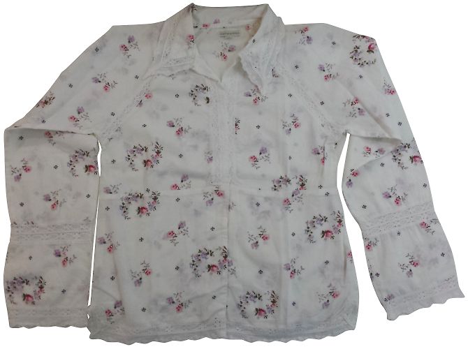 Camisa American Outfitters Bordada de Manga Larga Blanca de Algodón Blanco