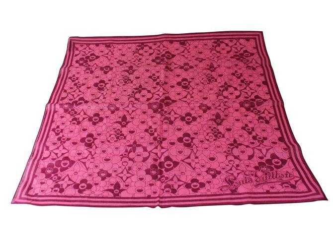Louis Vuitton Seiden Schals Pink Lila Baumwolle  ref.5758