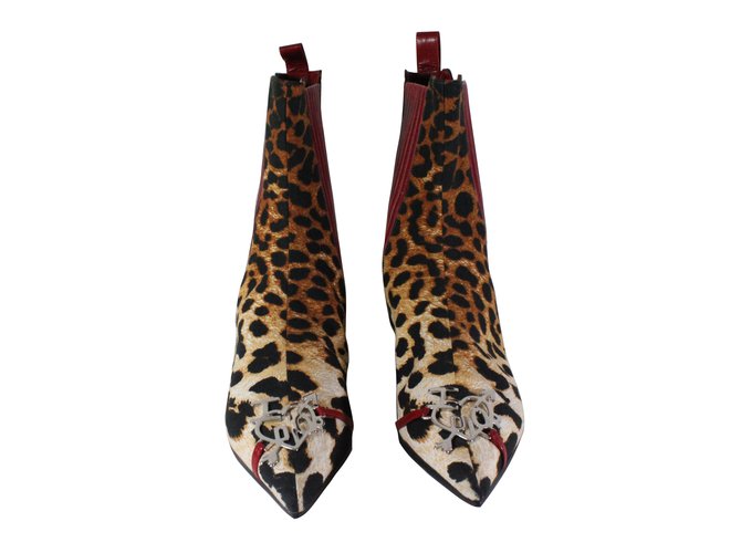 Christian Dior Botas de tornozelo Estampa de leopardo Couro Pano  ref.5779