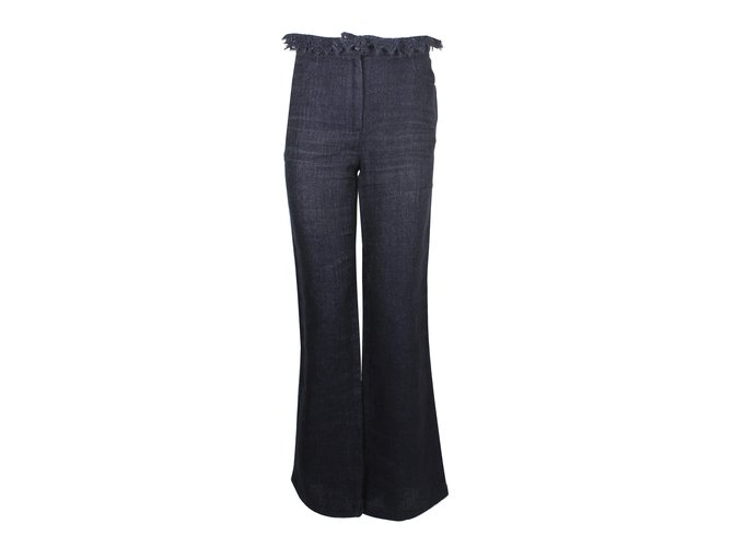 Chanel Pantalones, polainas Azul Lino  ref.6170