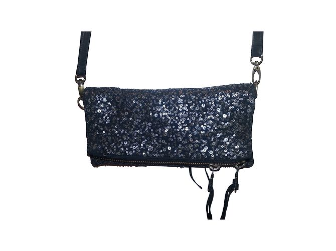Autre Marque Pochette in tessuto nero con paillettes