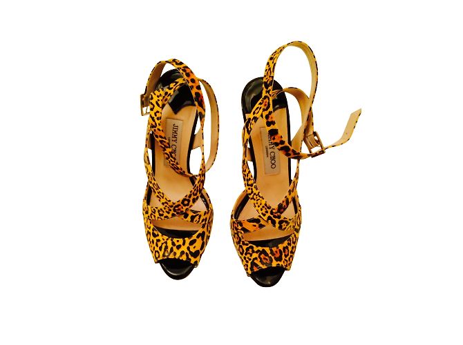 Jimmy Choo Leopard Lackleder High Heels Schwarz Gelb