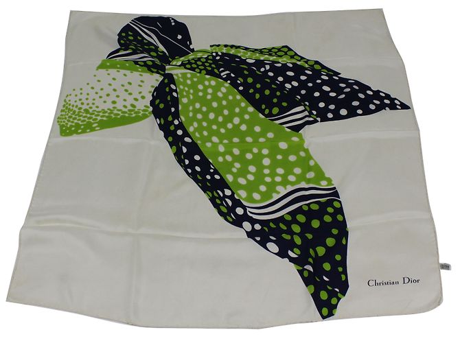 Pañuelo Christian Dior de seda estampado pájaro azul beige verde