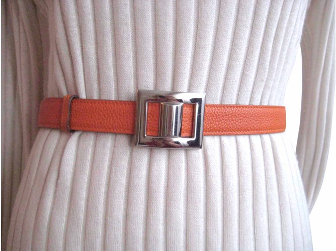 Hermès Cinturones Naranja Cuero  ref.6629