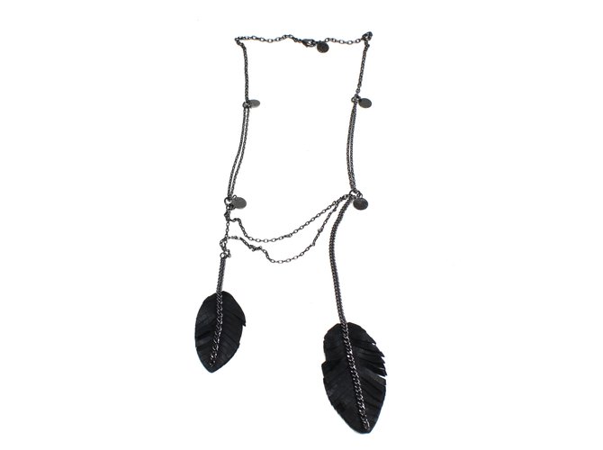 Comptoir Des Cotonniers Long necklaces Black Leather Metal  ref.6665