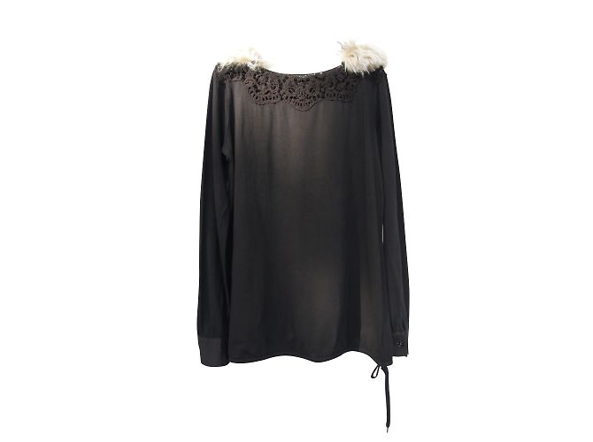 Camicetta Simona Barbieri in cotone nero con pizzo