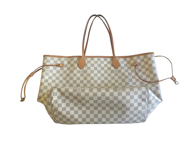 Neverfull Louis Vuitton Sacolas Bege Couro  ref.6773