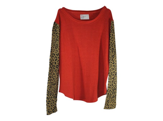 Leon & Harper Strickwaren Orange Leopardenprint Baumwolle