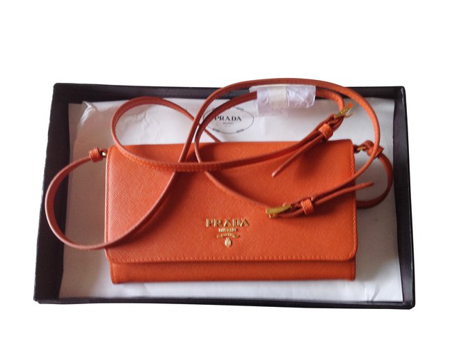 Prada Purses, wallets, cases Orange Leather  ref.6836