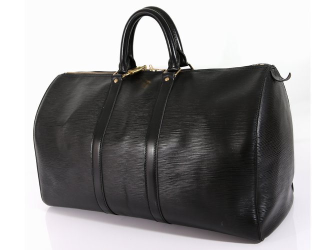 Keepall Louis Vuitton Bolsa de viaje Negro Cuero  ref.6844