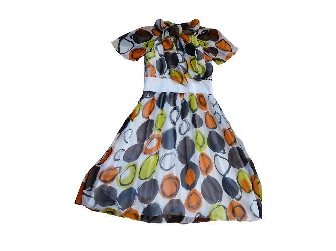 Abito Louis Féraud in chiffon di seta arancione e giallo Multicolore