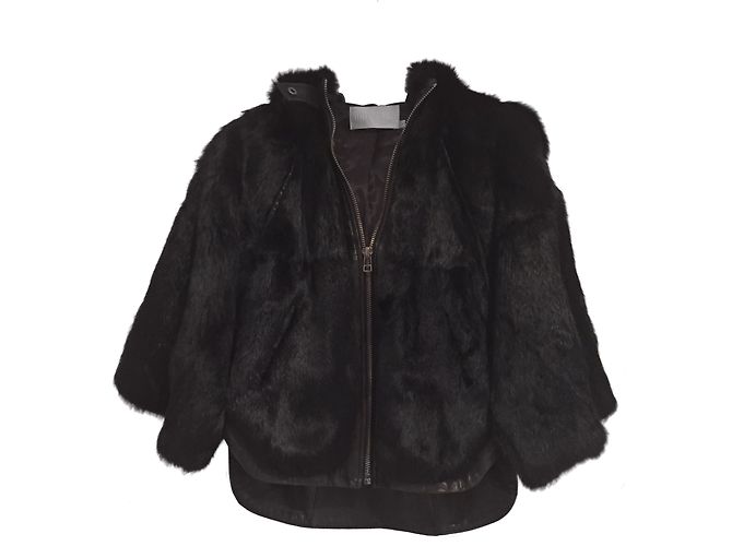 Autre Marque Rabbit Fur and Leather Jacket Black Size 38