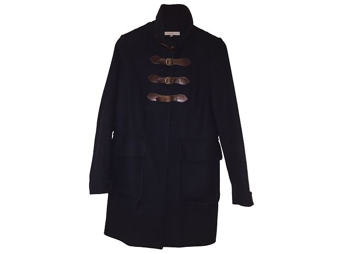 Sandro Navy Wool Coat Blue