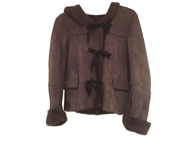 Madame A Paris Grey Wool Jacket with Shearling Fasteners