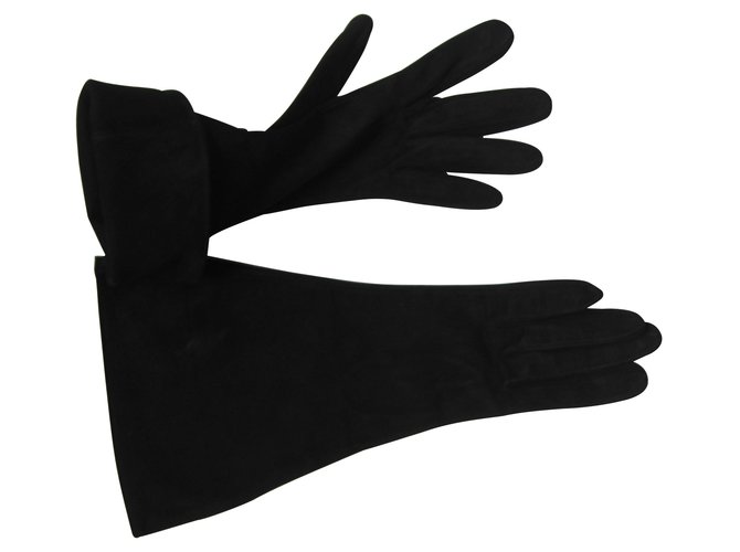 Yves Saint Laurent Guantes Negro Gamuza  ref.7598