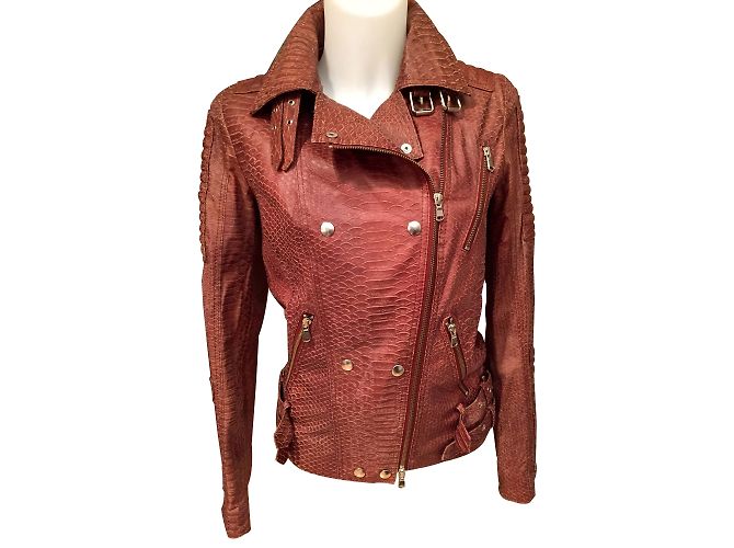 Autre Marque Patago Biker Jacket Caramel Reptile Leather 36