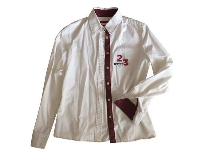 Autre Marque Camicia bianca in cotone con dettagli scozzesi rossi Multicolore