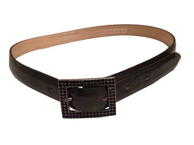 Abaco Bronze leather belt black with rhinestones 65 cm