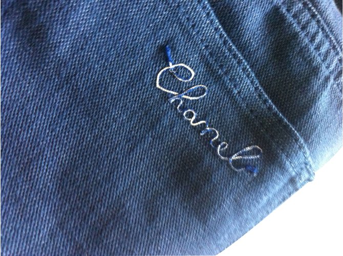 Chanel Pantalones, polainas Azul Algodón  ref.8334