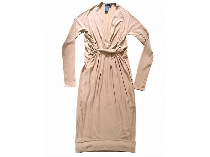 Dkny Drape Kleid Beige Viscose