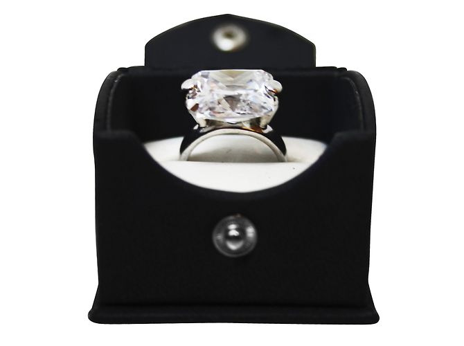 Autre Marque Silver Ring with White Crystal Square Stone Size 55