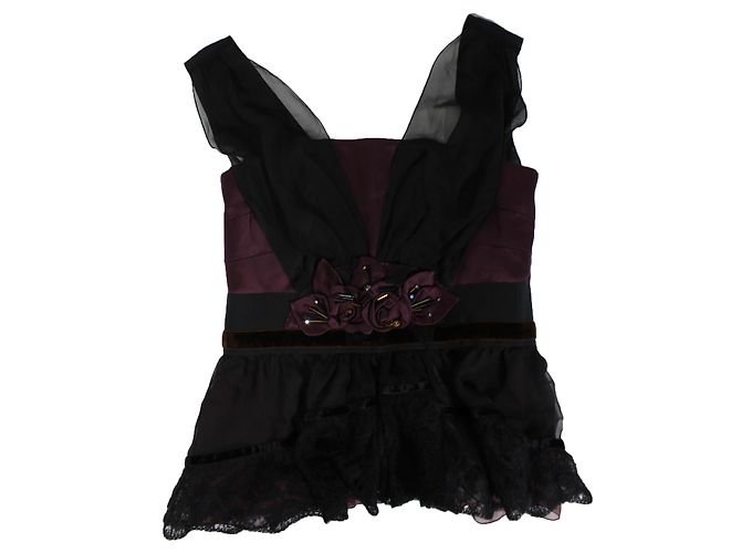 Top sin mangas de seda Louis Vuitton Negro Burdeos