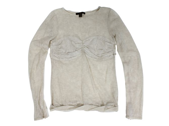 Top de renda de manga longa Louis Vuitton Creme Cru