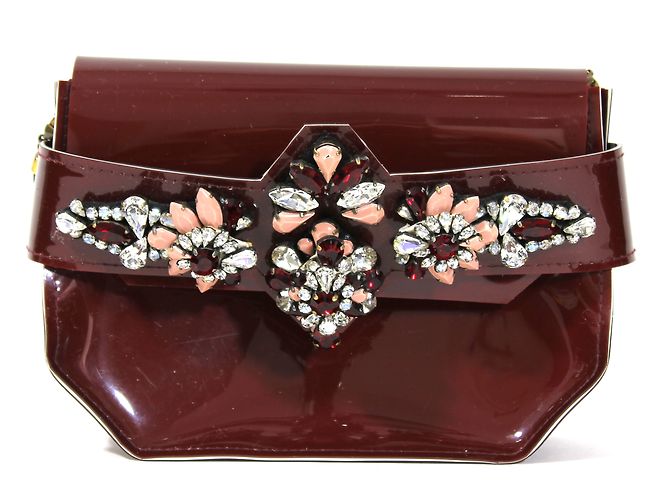 Mini bolsa Shourouk vinho em plástico e strass Bordeaux