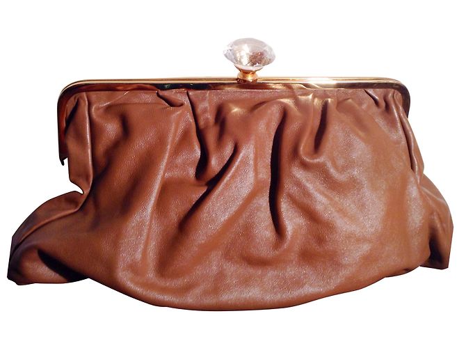 Autre Marque Bolsa tote grande de couro caramelo
