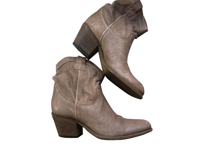 Autre Marque Python Effect Leather Ankle Boots Taupe