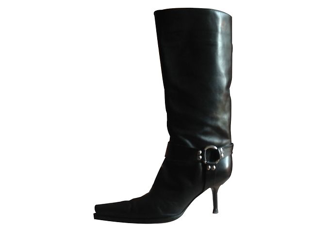Botas Sergio Rossi de cuero negro con tacón alto