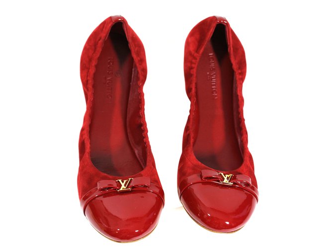 Louis Vuitton Ballet flats Red Suede Patent leather  ref.9487
