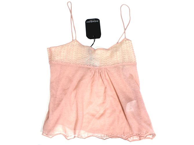 Top Yves Saint Laurent de seda e cashmere rosa 