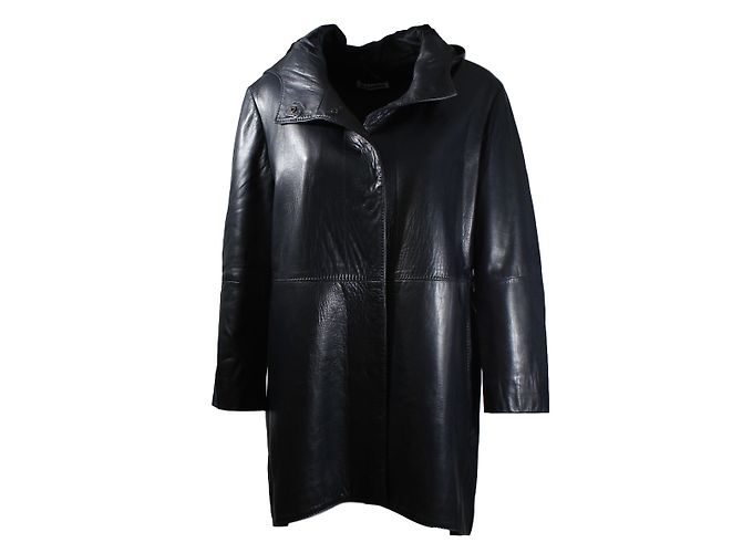Abrigo Jil Sander de piel con capucha azul noche