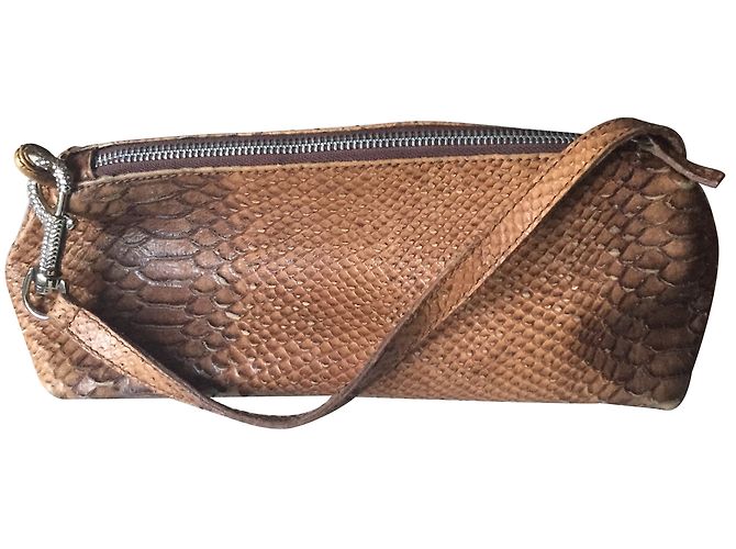 Autre Marque Bolso de piel de lagarto con hebilla de strass caramel Caramelo