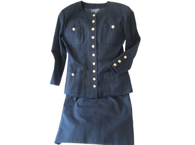 Chanel Skirt suit Black Cotton  ref.10072