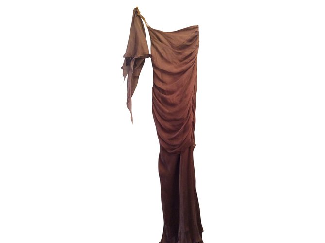 Autre Marque Dresses Brown Silk  ref.10193