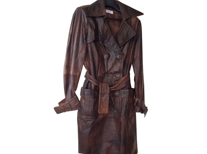 Zara Coats, Outerwear Brown Leather  ref.10306