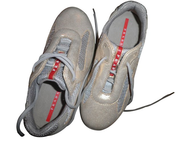 Prada scarpe da ginnastica D'oro Tela  ref.10529
