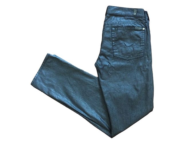 Jeans Straight Leg 7 For All Mankind Negro Metalizado Metálico