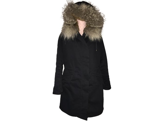 Yves Salomon Coats, Outerwear Black Fur  ref.10963