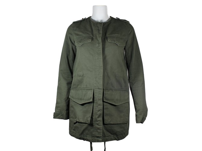 The Kooples Coats, Outerwear Olive green Cotton  ref.11338