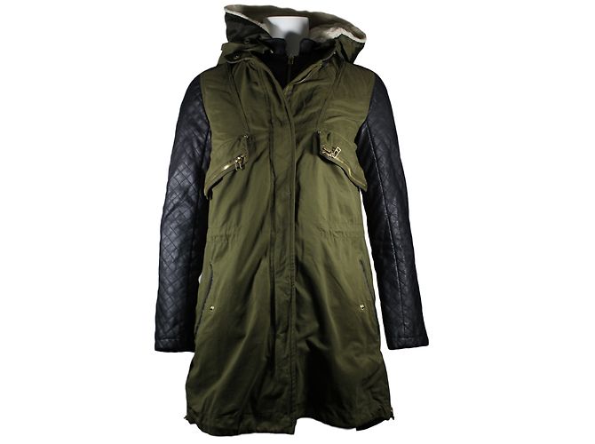 Parka Zara Verde Khaki e Nero Cachi