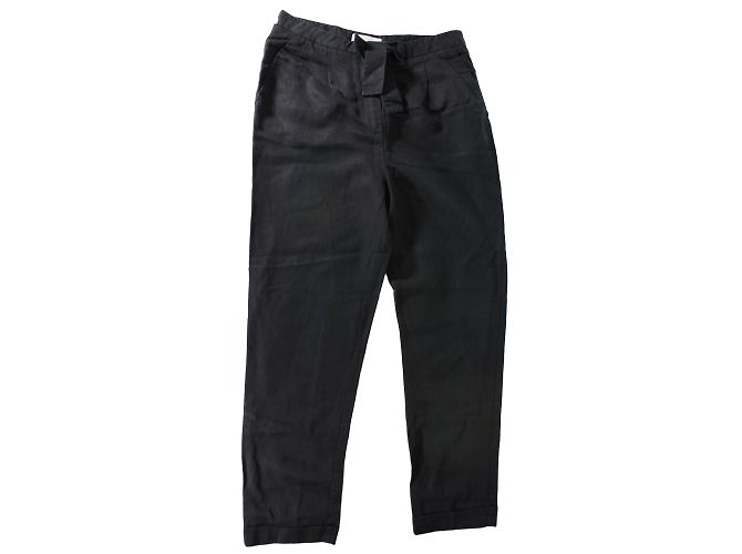 Pantaloni Sandro neri in lyocell e lino Nero