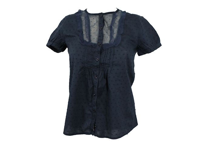 Sandro Schwarzes Baumwolltop mit blauem Spitzendetail
